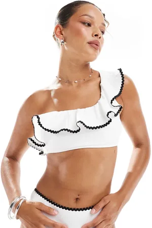 New Look One shoulder blanket stitch bikini top in