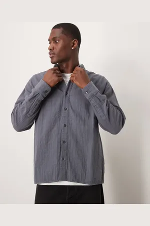 Abercrombie & Fitch Textured long sleeve relaxed shirt in navy