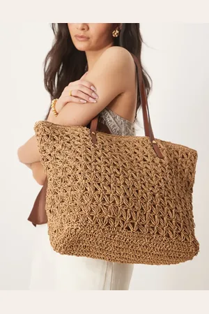Accessorize Large beach straw tote bag in beige