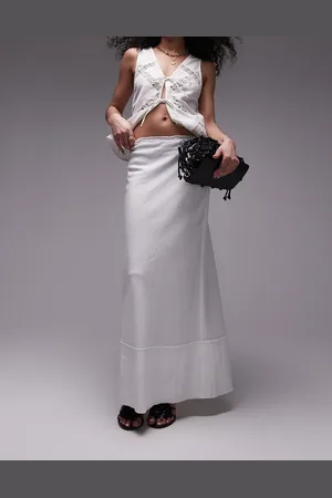 Topshop Linen raw edge trim bias maxi skirt in