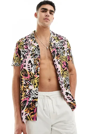Another Influence Beach shirt co-ord in abstract feather print