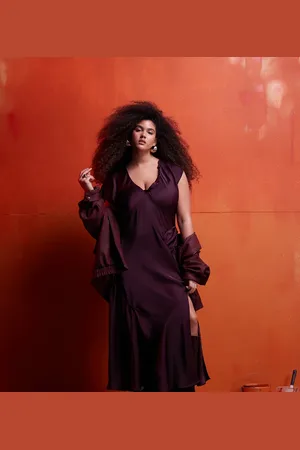 ASOS ASOS DESIGN Curve asymmetric satin dress with ruffle detail in dark