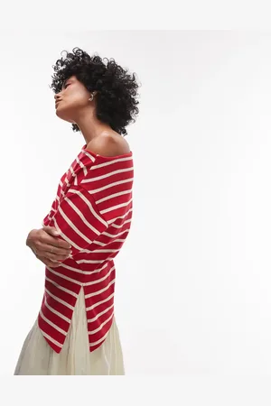 Topshop Jersey stripe asymmetrical short sleeve top in stripe