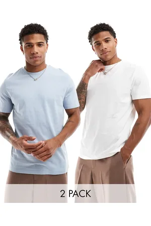 ASOS Essential 2 pack crew neck t-shirts in white and light blue