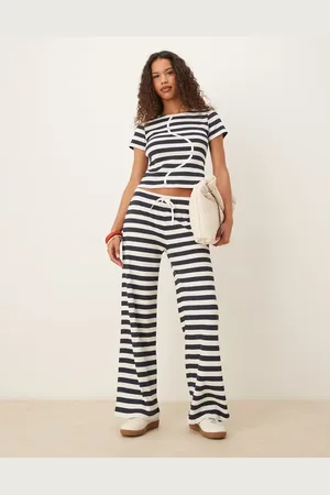 ASOS Wide leg trouser co-ord in in navy and white stripe