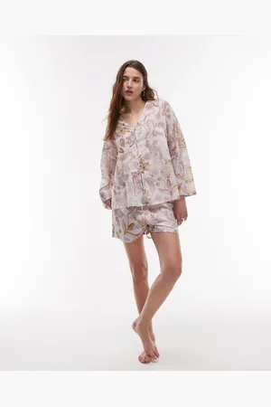 MANGO Cotton pyjama short co-ord in botanical print