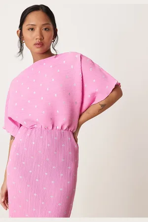 Never Fully Dressed Petite Tilly off shoulder plisse maxi dress in