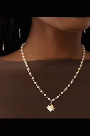 En Route 18k plated sunshine beaded necklace with sun pendant