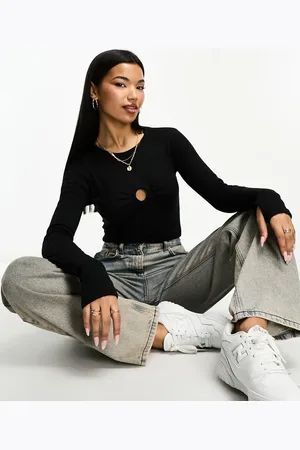 Threadbare Ribbed ring front long sleeve bodysuit in