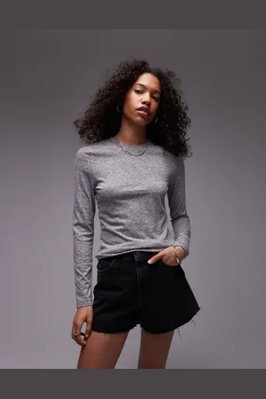 Topshop Marled crew neck long sleeve top in marl