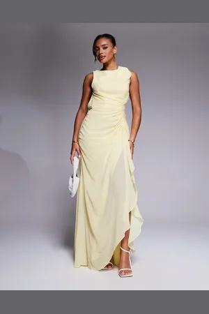 ASOS Gathered waist ruffle maxi dress with open back in pale