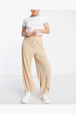 Urban Revivo Plisse wide leg trousers in beige