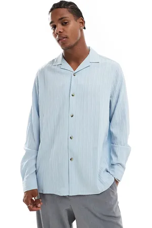 ASOS Relaxed fit crinkle texture shirt in light