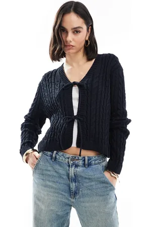 ASOS Tie front cardigan with cable stitch in