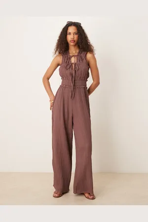 ASOS Double cloth gathered bust jumpsuit in chocolate