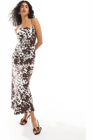 Pieces® Square neck slip maxi dress in cow print