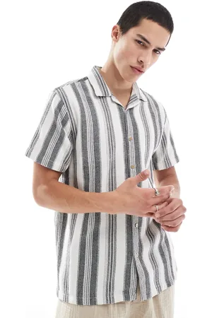 Brave Soul Short sleeve textured stripe shirt in and ecru