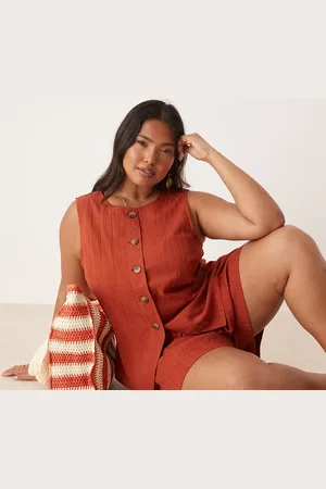 ASOS Curve crinkle top co-ord in rust