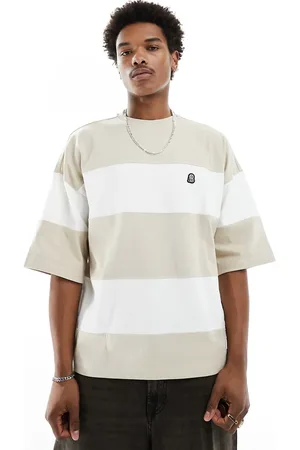 Dr Denim Curtis oversized fit t-shirt in pale taupe stripe
