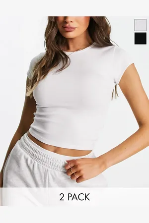 Bershka 2 pack ribbed baby tee in & white