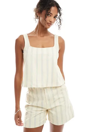 ASOS Square neck denim top in buttermilk stripe