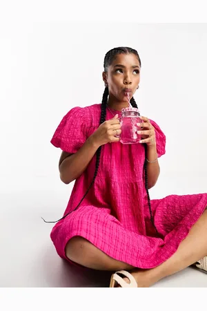 Influence Puff sleeve tiered mini smock dress in