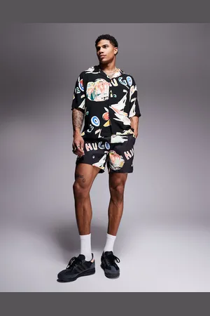 HUGO BOSS Calala logo leaf print swim shorts in CO-ORD