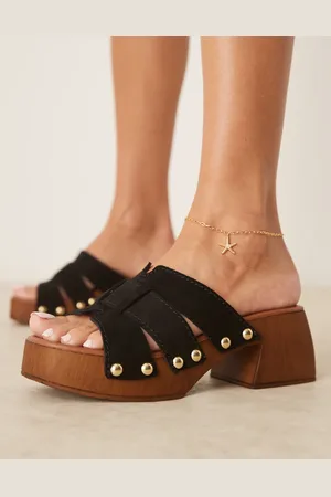 ASOS Hudson premium suede mid heeled clog mules in