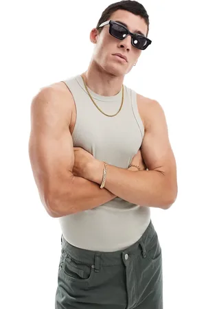 ASOS Muscle vest with racer neck in stone