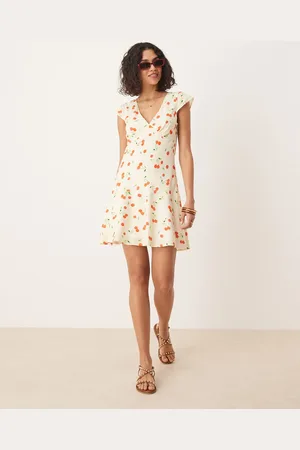 ASOS V neck flutter sleeve mini dress in cherry print