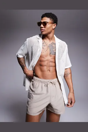 ASOS Swim shorts in short length with cargo pockets in stone