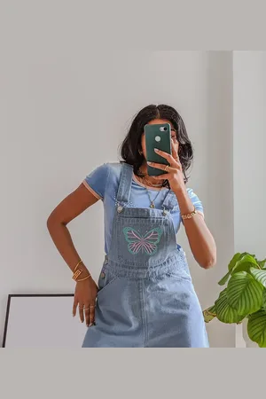 Labelrail X Pose and Repeat vintage fit short dungarees with butterfly embroidery in