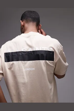 AllSaints Redact oversized embroidered logo t-shirt in dusty light
