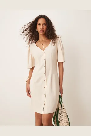 JDY Linen mix mini shirt dress in beige