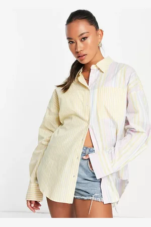 ASOS Oversized blocked dad shirt in pastel stripes
