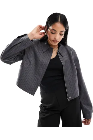 ASOS Tailored top collar jacket in charcoal stripe