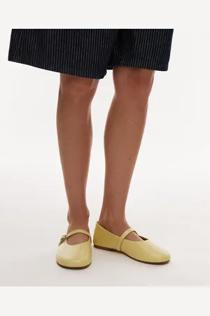 Topshop Ash leather ruched ballet flat shoes with buckle in pale