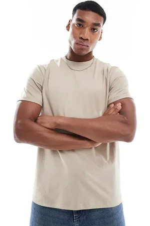 ASOS Essential crew neck t-shirt with roll sleeve in stone