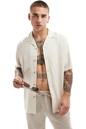 ASOS Relaxed fit viscose shirt with revere collar in ecru
