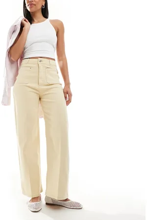 ASOS Crop clean wide leg jeans with front pockets in lemon