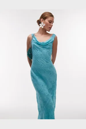 Topshop Premium double layered cowl slip with beading and broderie in teal