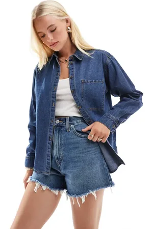 JJXX Oversized denim shirt with large pocket in mid