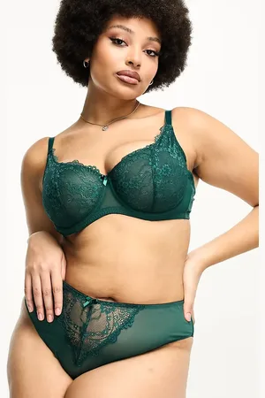 Ivory Rose Lingerie Ivory Rose Curve lace and mesh high leg high waist brazilian brief in emerald
