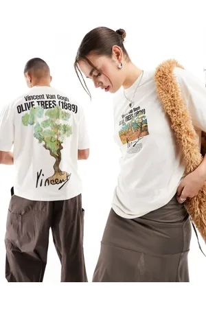 ASOS Unisex oversized graphic tee in ecru with Van Gogh Olive Tree prints