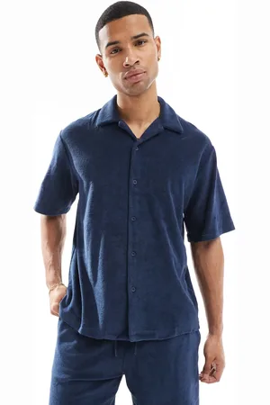 JACK & JONES Premium oversized towelling co-ord shirt in Navy