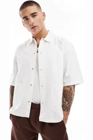 Weekday Newman relaxed fit shirt with utility pockets in off