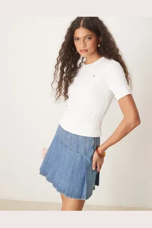 GANT Cotton cable knit short sleeve logo jumper in