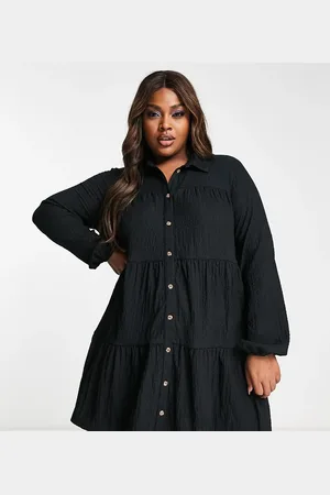 ASOS ASOS DESIGN Curve textured tiered long sleeve shirt dress in