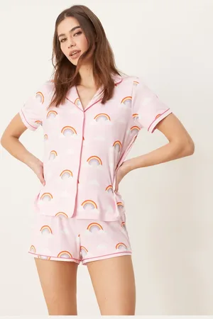 Urban Threads Revere pyjama short sleeve shirt and shorts in rainbow print