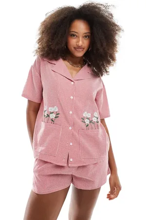 Daisy Street Gingham shirt with embroidery flowers in gingham co-ord